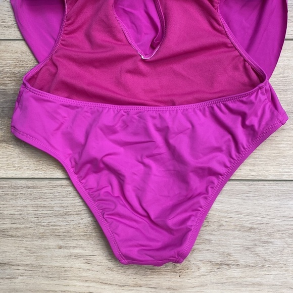 Bar III Cowl Neck Monokini hot pink one piece bathing‎ suit backless - Picture 12 of 14